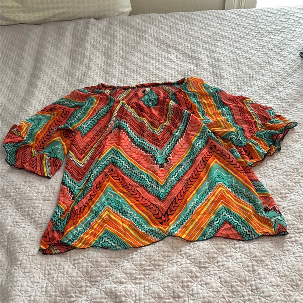 Vibrant Chevron Blouse with Multicolor Design